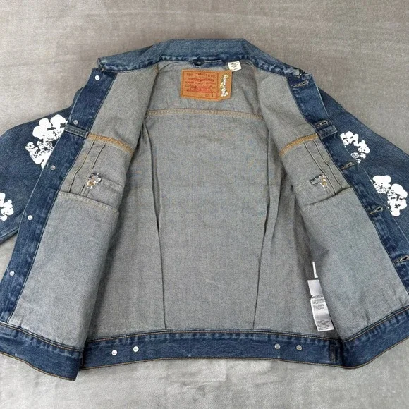 Levis x Denim Tears All Over Wreath Denim Jacket Mens Small Blue Dark Wash NWOT - Picture 3 of 7